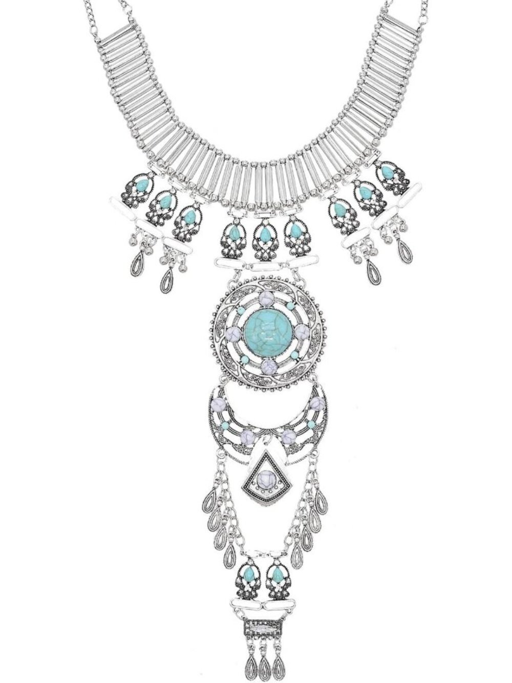 Retro Boho Tribal Tassel Bib Necklace - Chunky Pendant Choker for Women